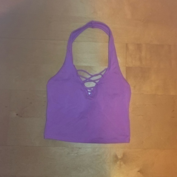 Express Purple Criss Cross Crop Top Size Small - Picture 4 of 7
